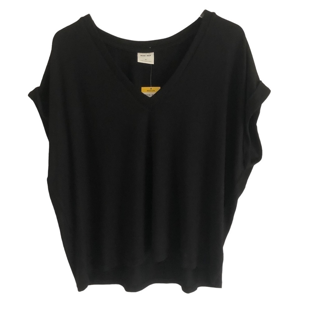 Mod Ref Black Rayon V-neck Relaxed Fit Medium